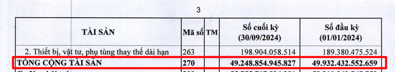 Tổng tài sản quý 3/2024 HVN